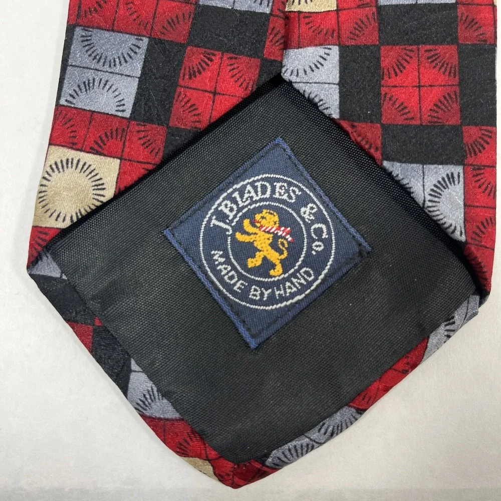 J Blades and Co Mens Tie  4 in W x L 63 in Silk Red Black Silver Blue